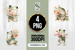 Floral Frog Watercolor Clipart Sublimation PNG Product Image 1