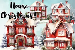 Christmas House Watercolor Winter Clipart Sublimation PNG Product Image 1
