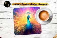 Peacock Square Coaster design,Peacock Coaster sublimation Product Image 1