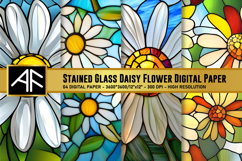 Stained Glass Daisy Flower Digital Paper Product Image 1