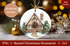Watercolor Christmas Ornament, Christmas House Sublimation Product Image 1