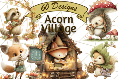 60 Acorn Village Clipart PNG, Fall Animal Png Product Image 1