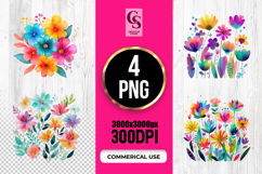 Colorful Watercolor Flowers Clipart Sublimation PNG Product Image 1