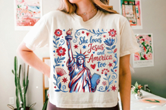 She loves Jesus and America too PNG T-Shirt|4th of July PNG Product Image 1