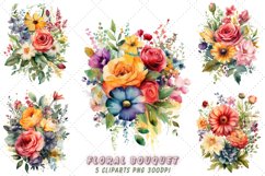 Watercolor Floral Bouquet Clipart Bundle, Transparent Product Image 1