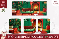 Cartoon Christmas Dog Mug Wrap, Christmas Tree Mug Design Product Image 1