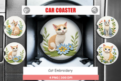 Car Coaster Cat Embroidery Product Image 1