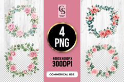 Pink Rose Wreath Clipart Sublimation PNG Product Image 1