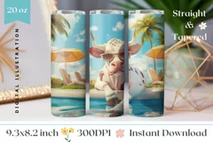 Funny Cow Tumbler Sublimation Design, Cow in Sunglasses PNG Product Image 1