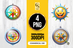Colorful Compass Illustration Clipart Sublimation PNG Product Image 1