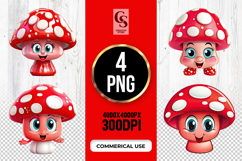 Cute Red Mushroom Clipart Sublimation PNG Product Image 1