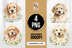 Puppy with Daisy Flower Crown Clipart Sublimation PNG Product Image 1