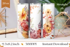 Watercolor Flowers Tumbler Wrap, Flowers Wreath Sublimation Product Image 1