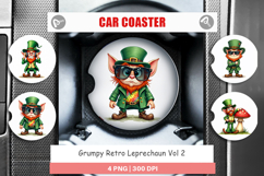 Grumpy Retro Leprechaun Car Coaster Product Image 1
