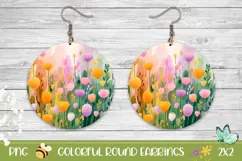 Art Flowers Earrings PNG, Abstract Round Earrings Template Product Image 1