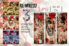 Halloween, Gothic skull & flowers | 3 Skinny tumbler designs Product Image 1