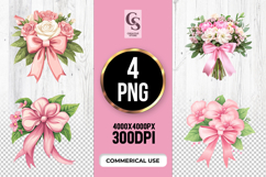 Pink Floral Ribbon Clipart Sublimation PNG Product Image 1