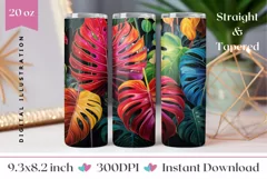 3D Tropical Leaves Tumbler Wrap Design, Colorful Tumbler Product Image 1