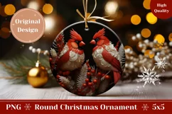 3D Christmas Ornament PNG, 3D Christmas Birds Sublimation Product Image 1