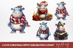 Cute Christmas Hippo Sublimation Clipart Product Image 1