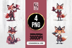 Dapper Fox Gentleman Watercolor Clipart Sublimation PNG Product Image 1