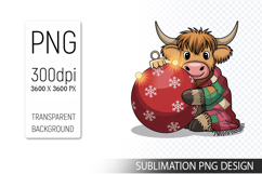Cute Christmas Highland Cow , Animal Sublimation Clipart PNG Product Image 1