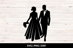 Bride And Groom Walking Silhouette SVG Product Image 1