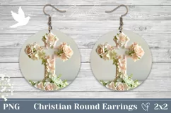 Christian Cross Round Earrings, Floral Cross Earrings PNG Product Image 1
