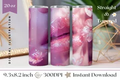 Pink Lips Tumbler Wrap Design, Glitter Tumbler Design Product Image 1