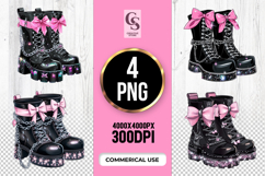 Gothic Pink Bow Girl Boots Clipart PNG Product Image 1