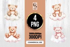 Teddy Bear On Cloud Clipart Sublimation PNG Product Image 1