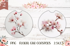Watercolor Flowers Car Coasters, Sakura Round Coaster Product Image 1