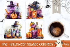 Watercolor Halloween Square Coasters, Cocktails Coasters Product Image 1