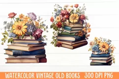 Watercolor Vintage Old Books clipart, Watercolor Clipart Product Image 1
