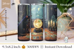 Pixel Art Black Cat Tumbler Design, Tarot Cards Tumbler Wrap Product Image 1