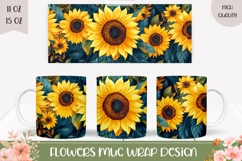 Cartoon Sunflowers Mug Wrap Design, Flowers PNG Product Image 1