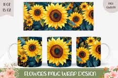 Cartoon Sunflowers Mug Wrap Design, Flowers PNG Product Image 1