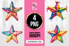 Pinata Star Colorful Fiesta Watercolor Clipart PNG Product Image 1
