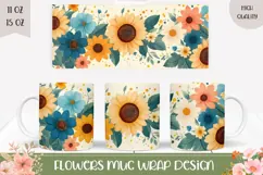 Cartoon Sunflowers Mug Wrap, Flowers PNG Product Image 1