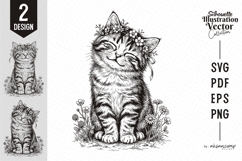 Cute Floral Cat Line Art SVG Product Image 1
