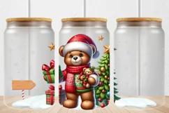 16oz Libbey Glass Can Tumbler Watercolor Christmas Bear Product Image 1
