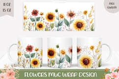 Watercolor Flowers Mug Design, Sunflowers Sublimation Design Product Image 1
