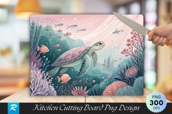 Pastel Underwater Turtle Cutting Board PNG Product Image 1