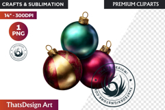 Christmas Baubles Clipart, Festive Holiday Ornaments PNG Product Image 1