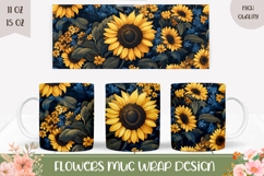 Sunflowers Mug Wrap, Cartoon Flowers Sublimation Product Image 1