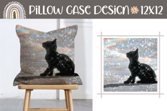 Black Cat Pillow Case, Glitter Pillow Design, Cat PNG Product Image 1