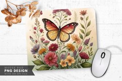 Butterfly and Floral Pressed Flower Mouse Pad PNG Design Product Image 1