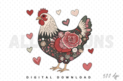 Floral Chicken Valentine Sublimation PNG Product Image 1