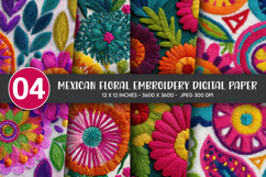 Mexican Floral Embroidery Digital Paper Product Image 1