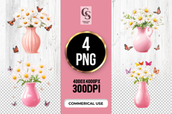 Pink Vase Daisy Flower PNG Product Image 1